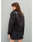 Куртка кожаная женская с накладными карманами черная