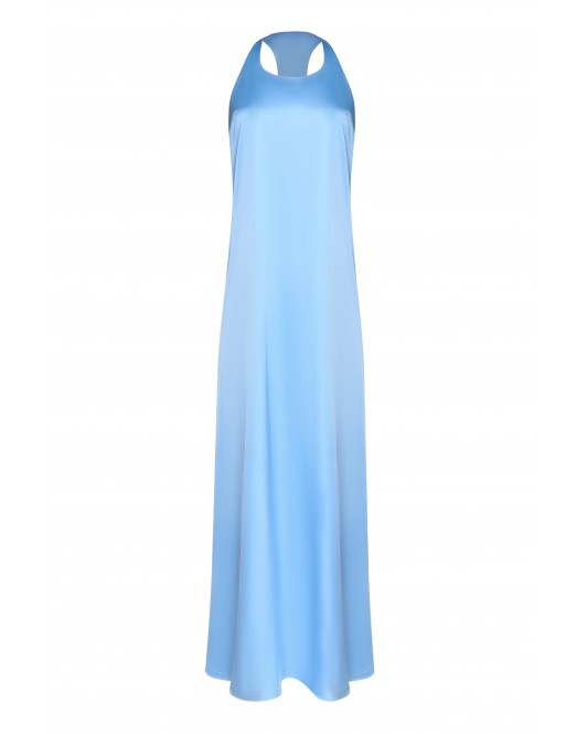 Платье сарафан миди из шелка сатин голубой