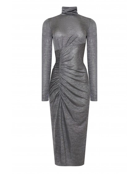 Платье из трикотажа со сборкой меланж серый