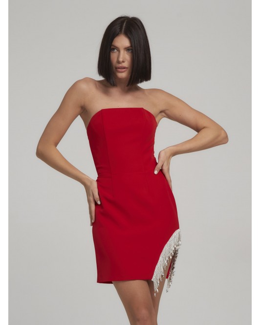Корсетное платье красное мини с декором