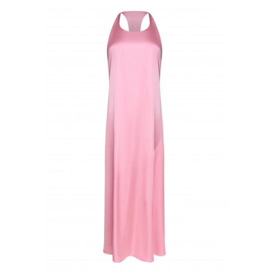 Платье сарафан миди из шелка сатин розовый
