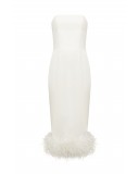Корсетное платье миди со страусиными перьями молочное